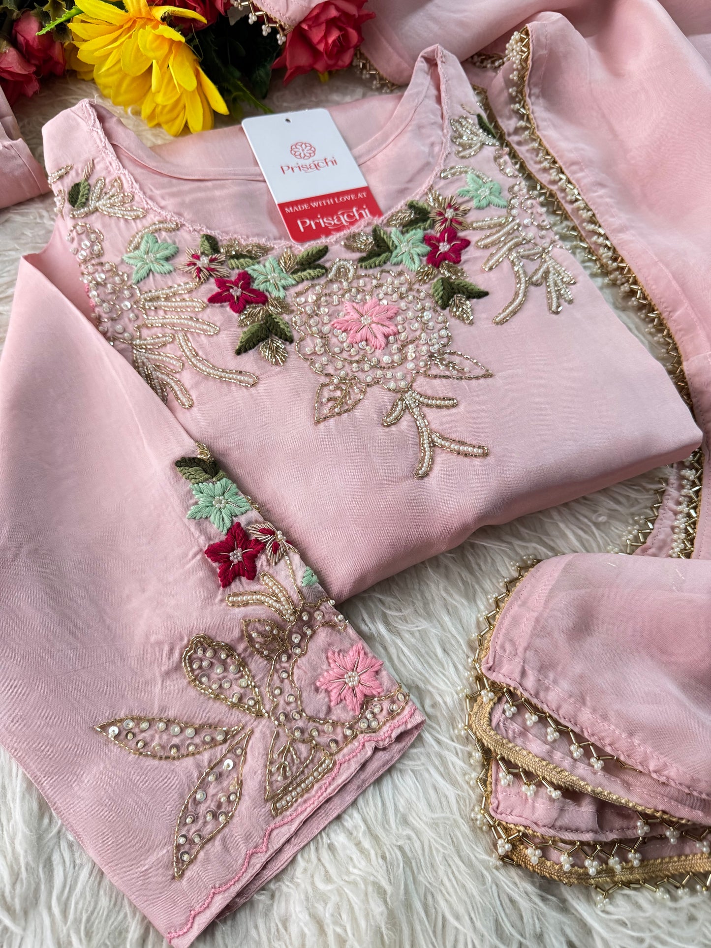 Prisachi Pink Embroidered kurta bottom with dupatta