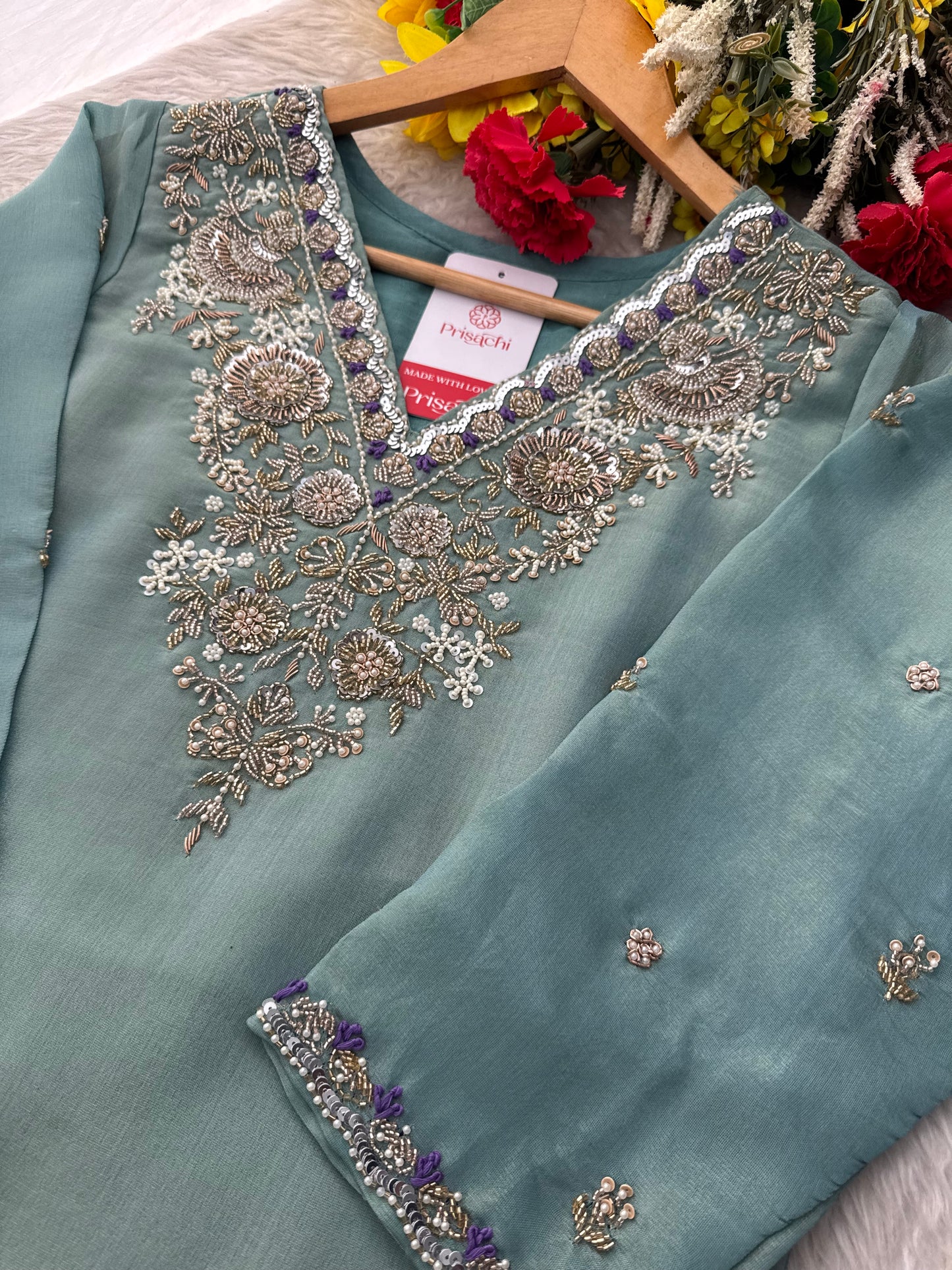 Designer Zardozi Embroidered Kurta Set with Pants & Dupatta for Women | Traditional Ethnic Party Wear Suit Set