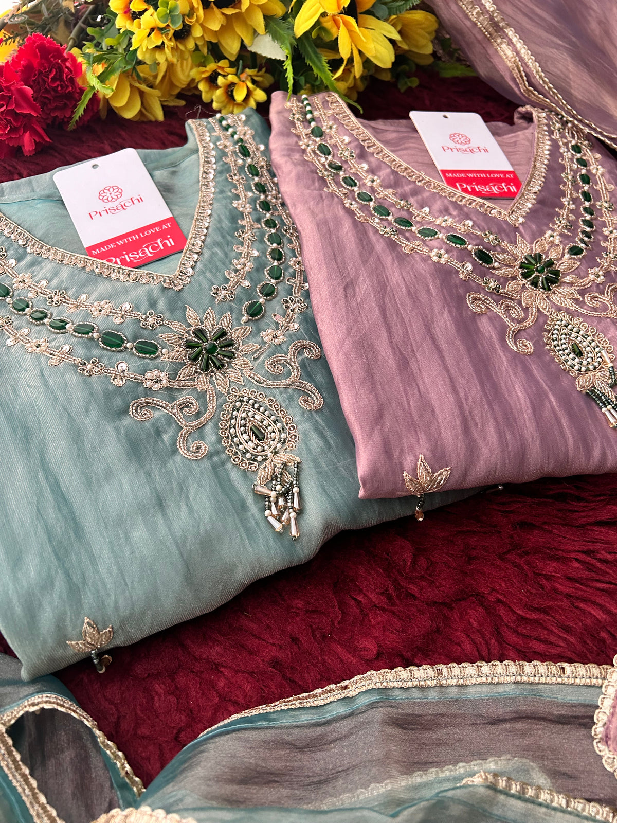 Zardozi Embroidered Ethnic A-Line Kurta Set With Palazzo Pants | Festive & Party wear