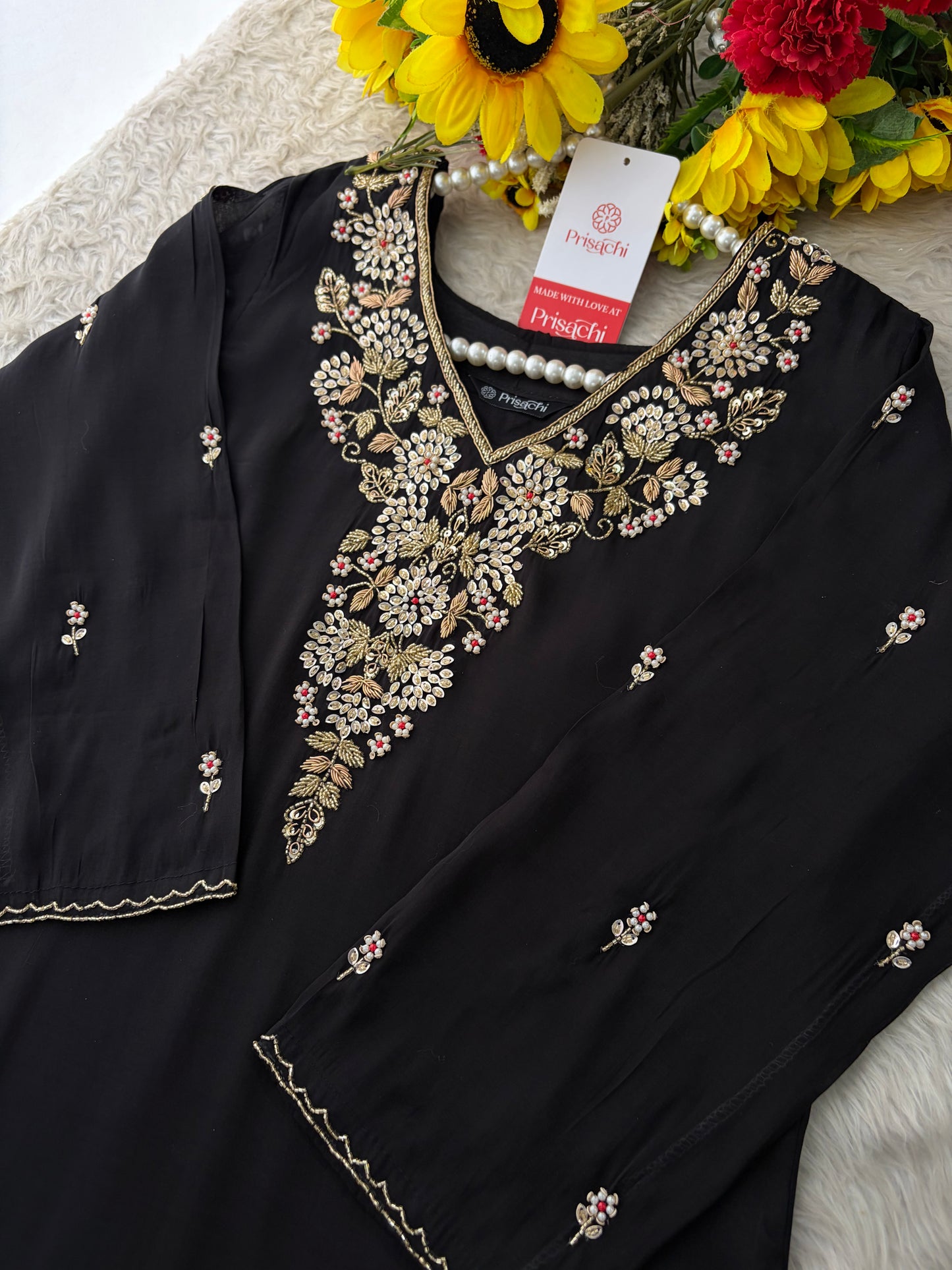Deep Pink Embroidered Kurta Set for Women with Pants & Dupatta | Ethnic Festive Wear