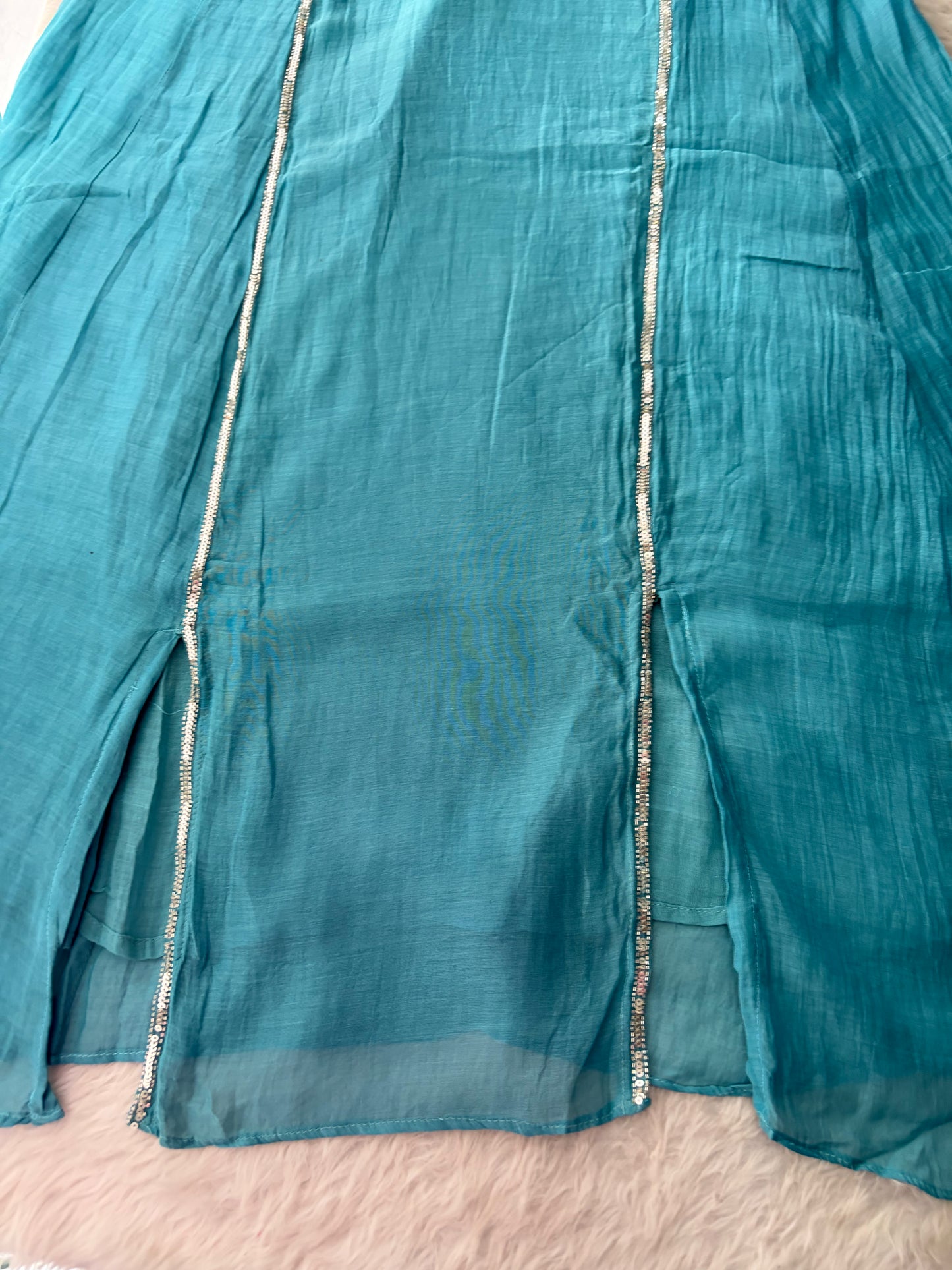 Sky Blue A-Line Embroidered Ethnic Kurta Set for Women with Pants & Dupatta