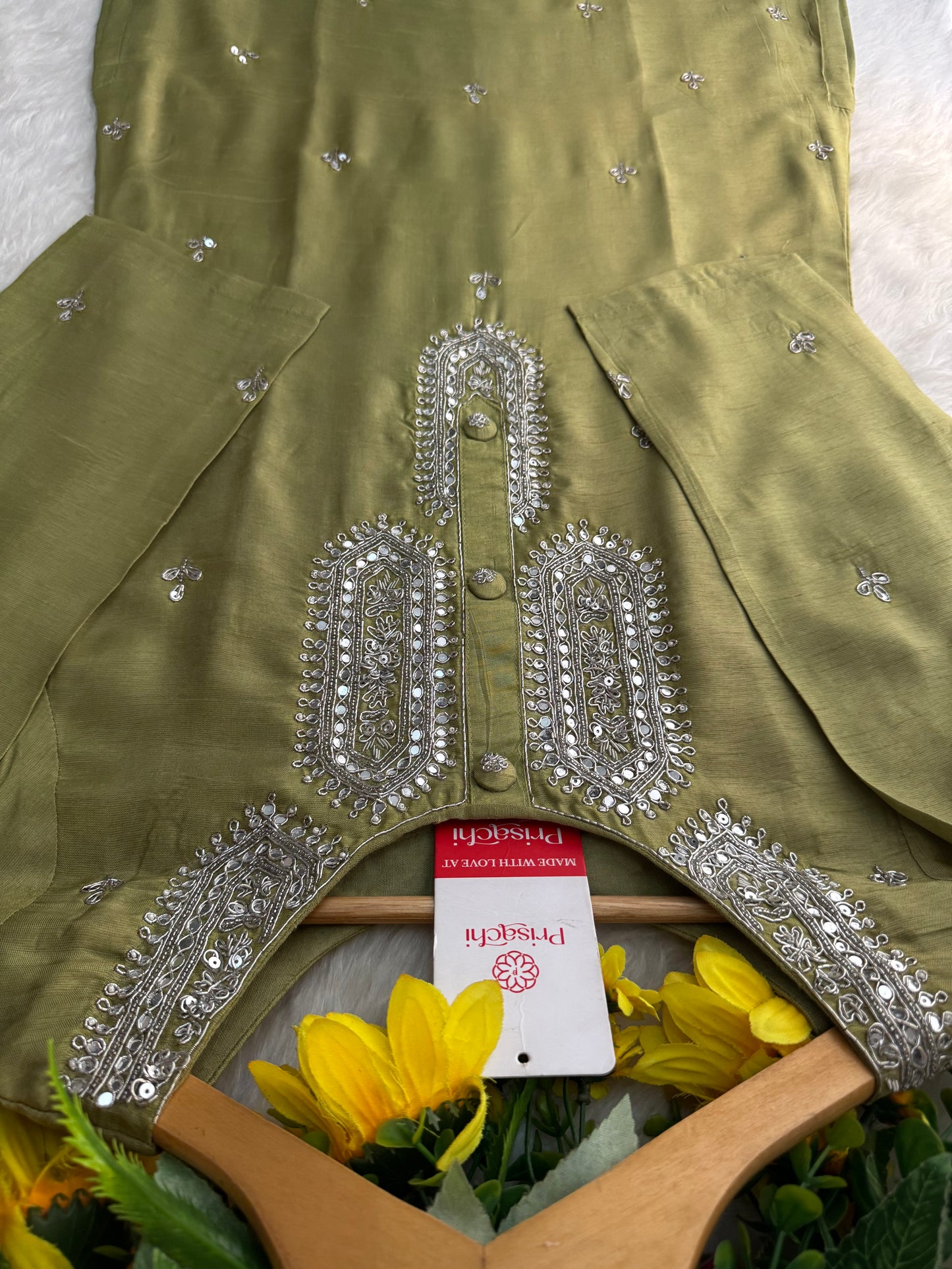 Green Designer Embroidered Kurta Set with Pants & Dupatta – Ethnic Wear for Women - Prisachi Official