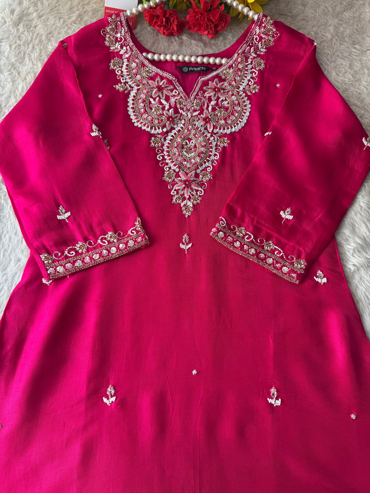Pink Zardozi Embroidered Ethnic Kurta Set With Straight Pants | Festive & Party wear