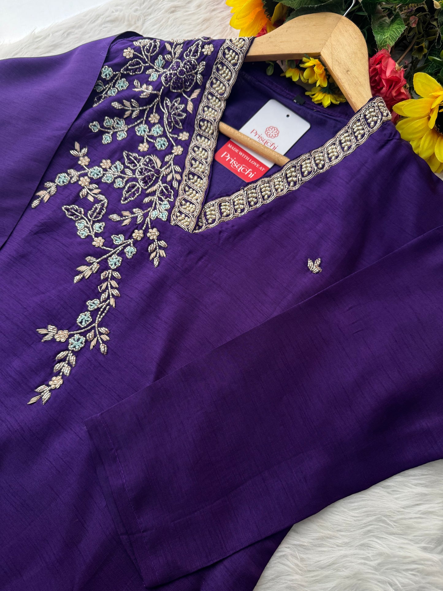 Purple Designer Ethnic Embroidered Kurta Set with Dupatta & Pants - Prisachi Official