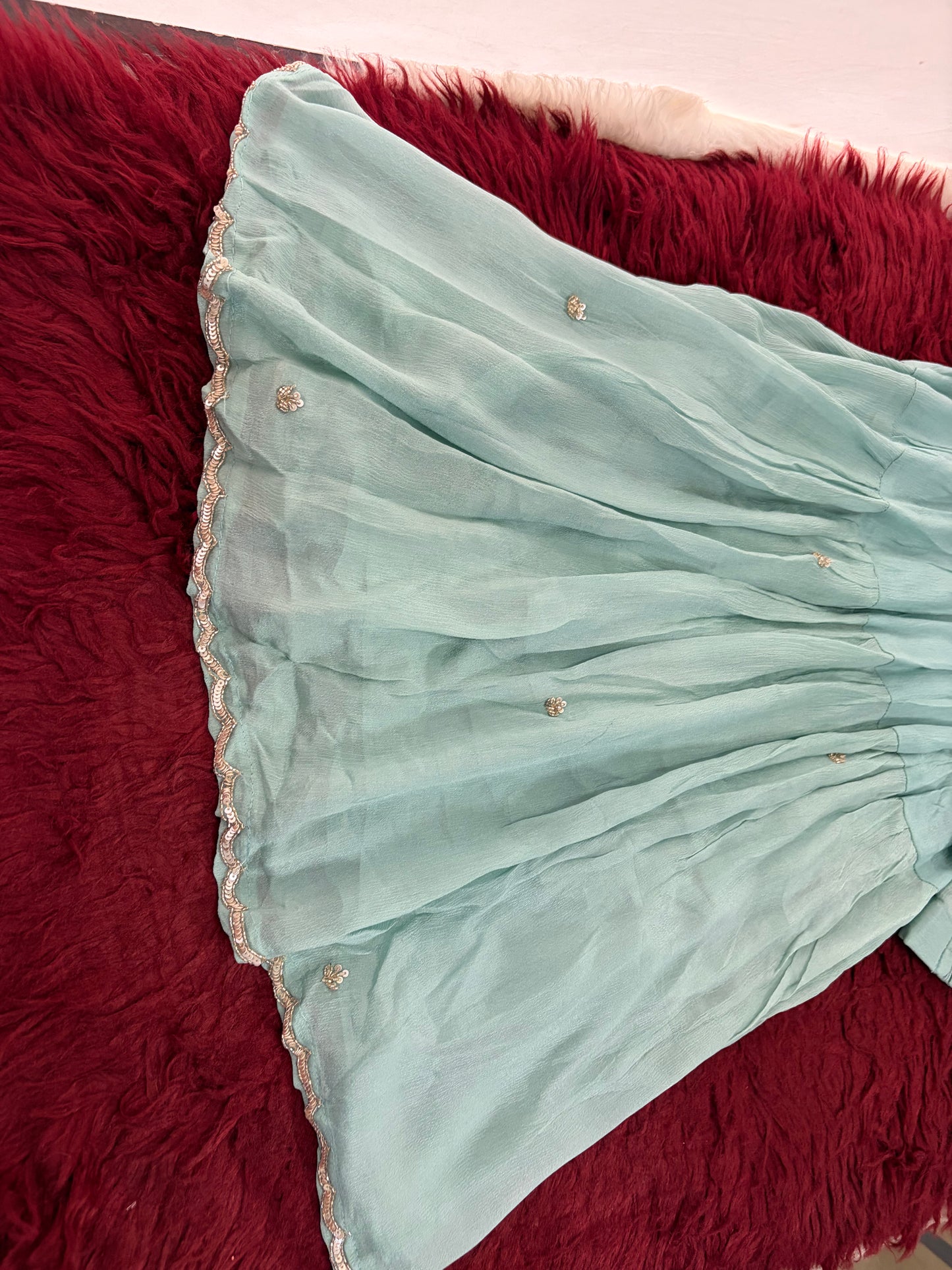 Sky Blue Zardozi Embroidered Kurti Set with Sharara And Dupatta | Festive & Wedding Ethnic Suit Set