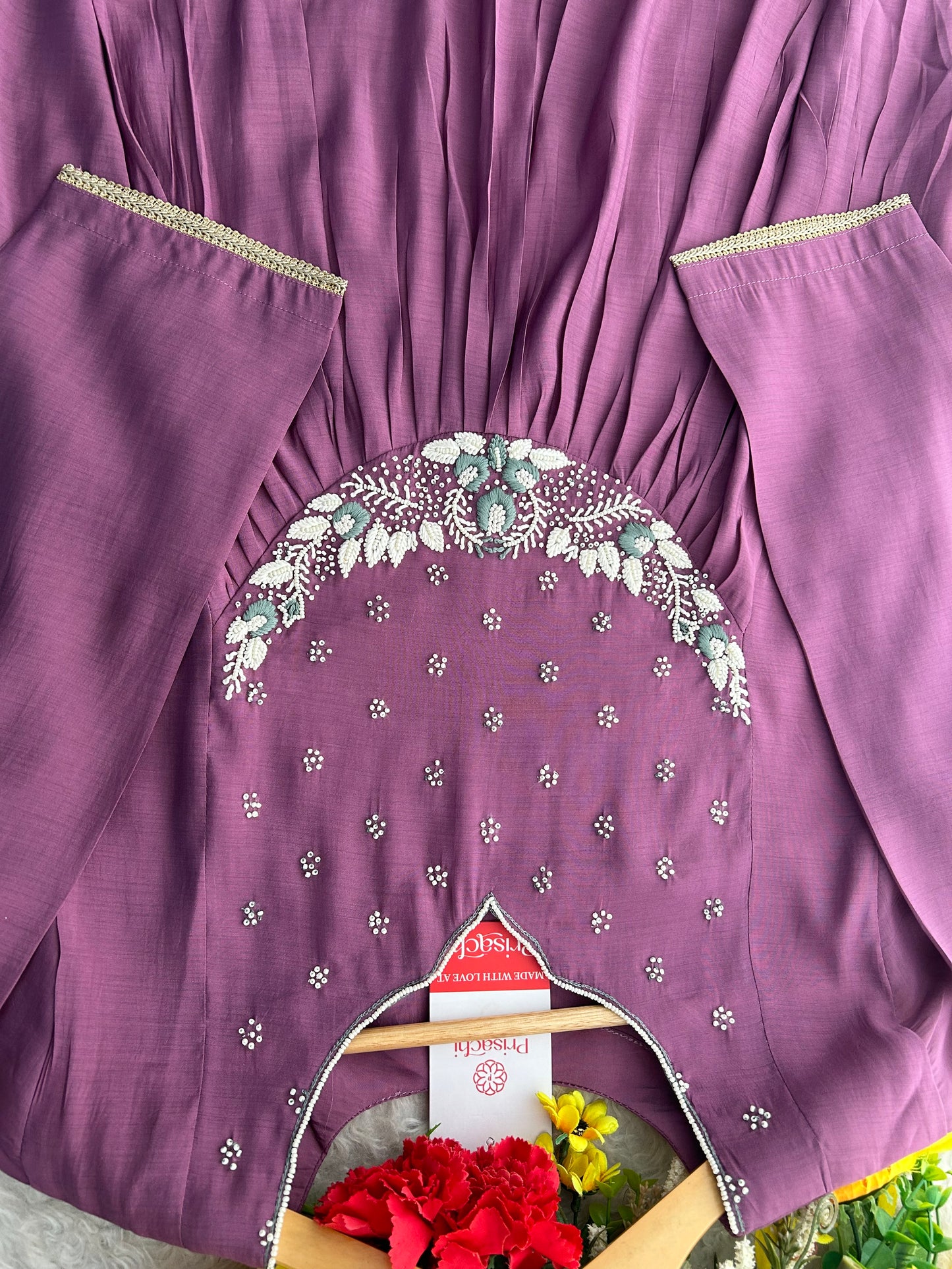 Purple Embroidered A-Line Ethnic Kurta Set with Dupatta & Pants