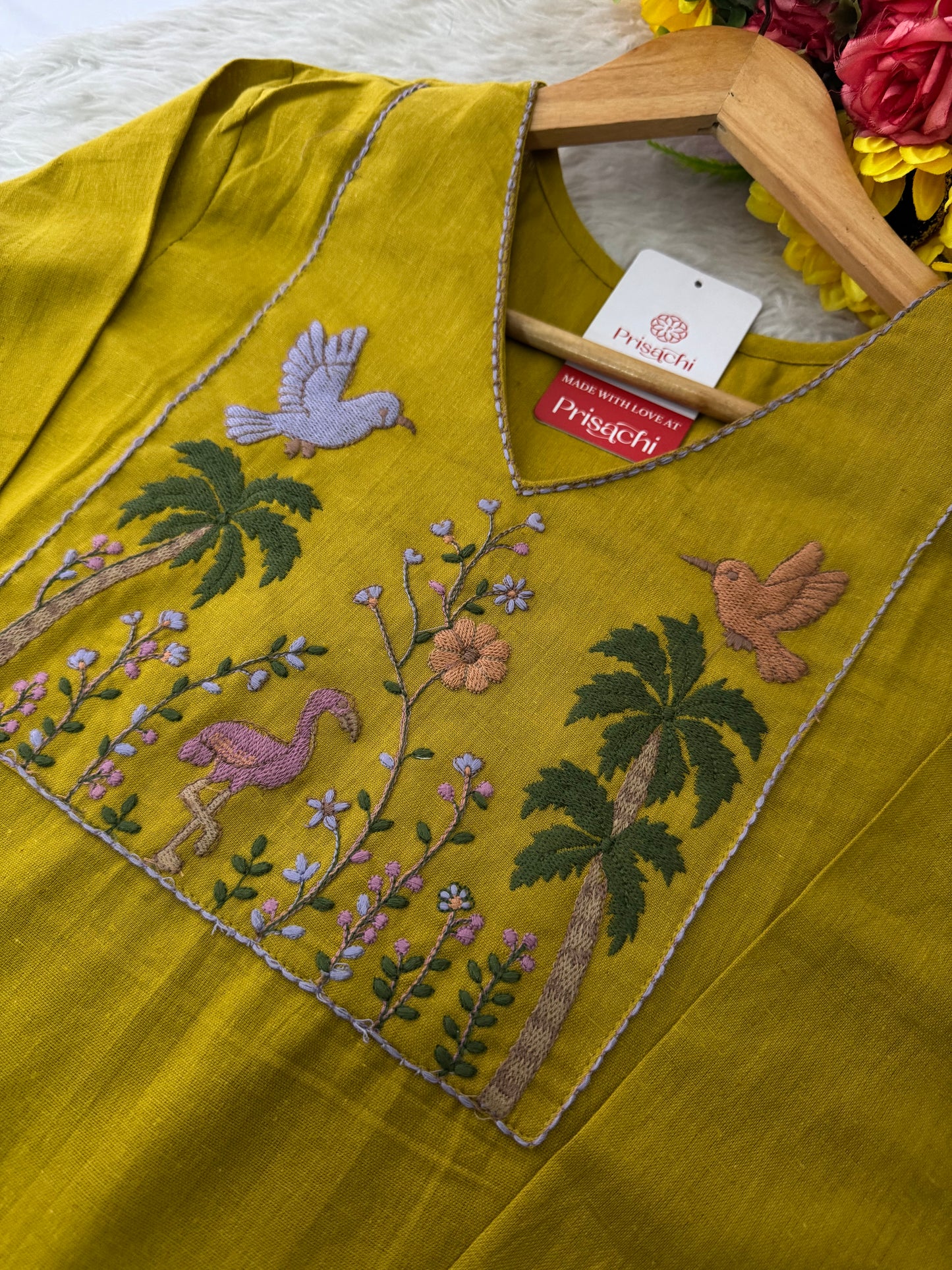 Mustard Yellow Short Straight Thread Embroidered Kurti for Women - Prisachi Official