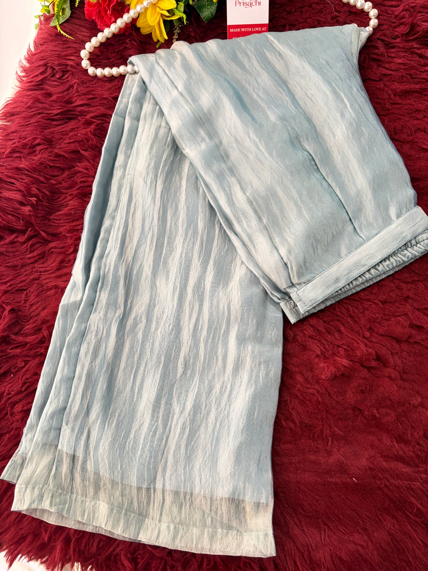 Sky Blue Zardozi Embroidered Ethnic A-Line Kurta Set for Women with Pants & Dupatta