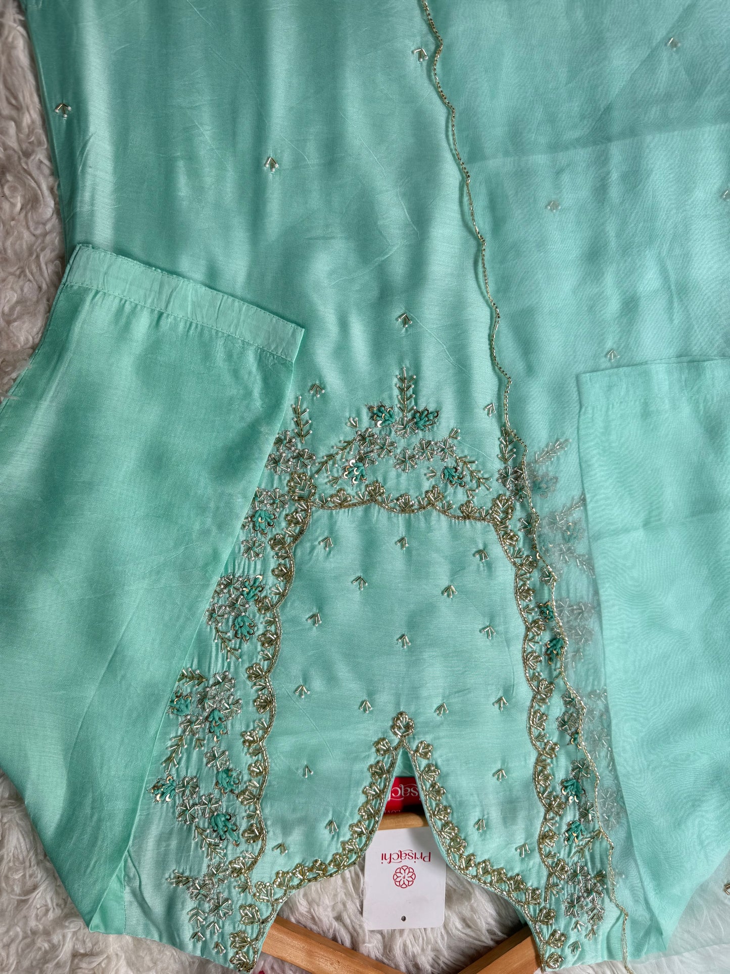 Sky blue Embroidered kurta Pant  with dupatta with Zardosi work