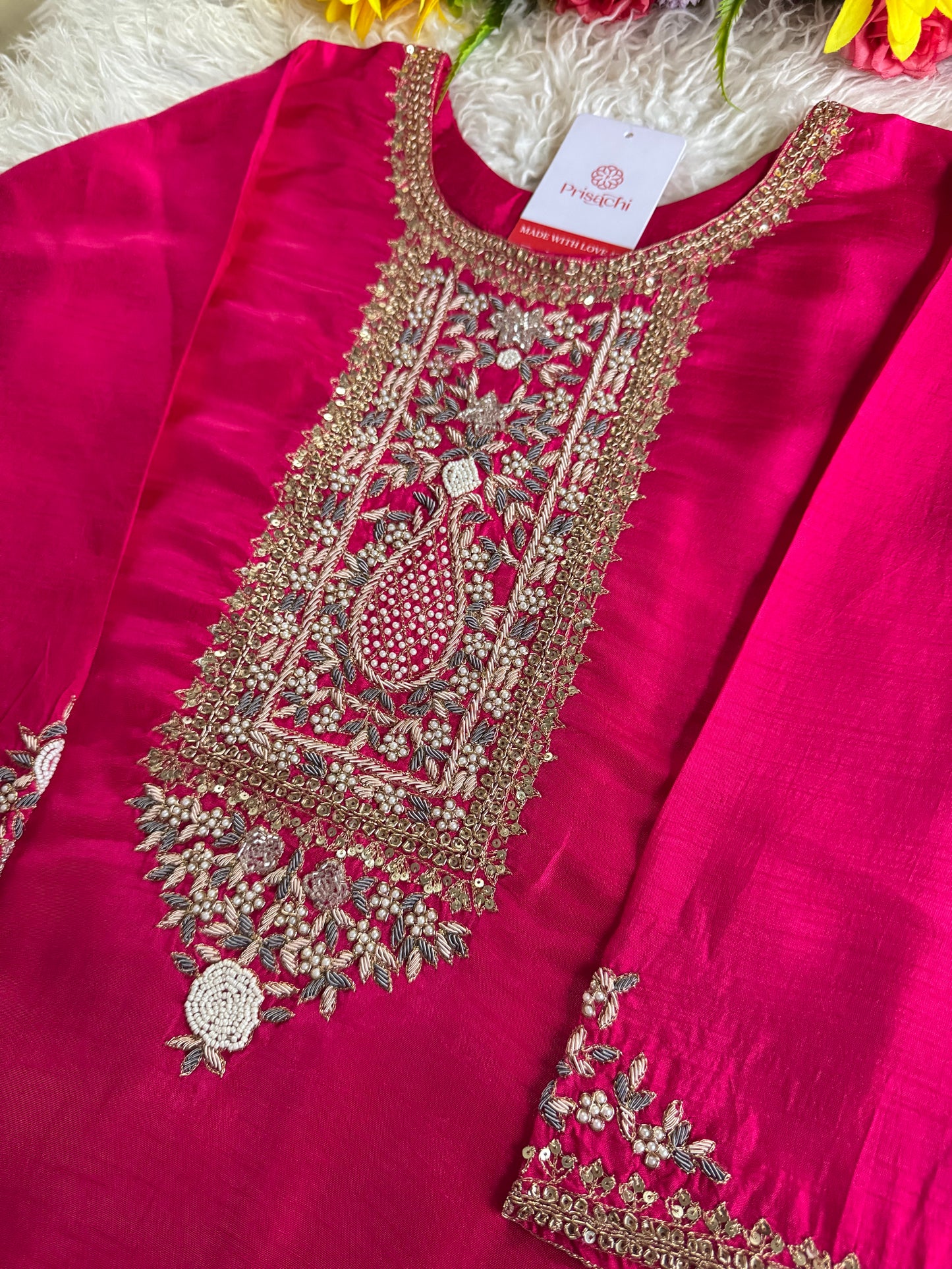 Pink designer embroidered kurta set with dupatta