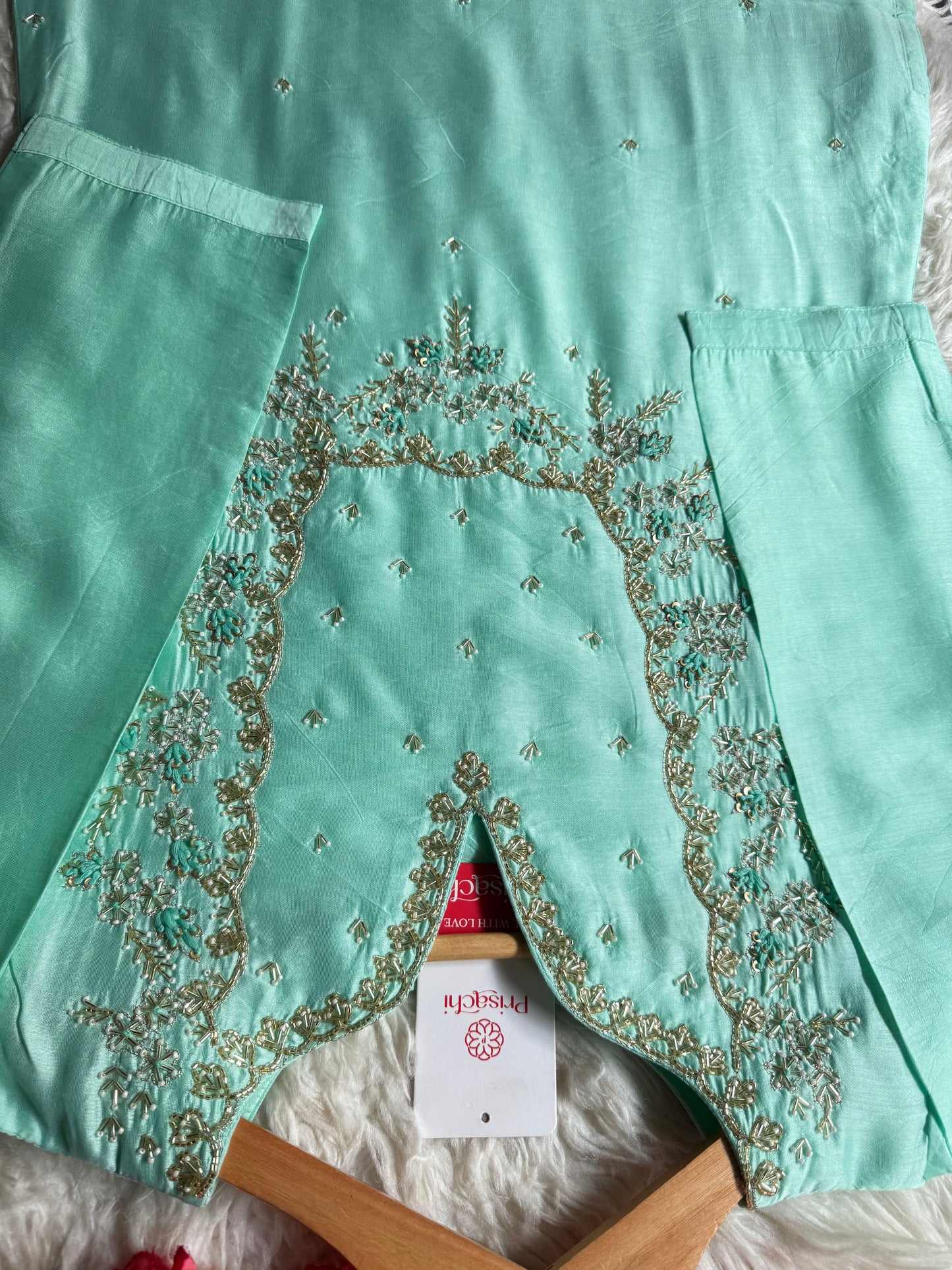 Sky blue Embroidered kurta Pant  with dupatta with Zardosi work
