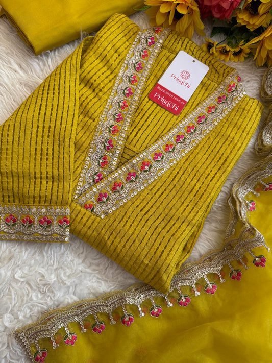 Yellow Embroidered kurta set with dupatta