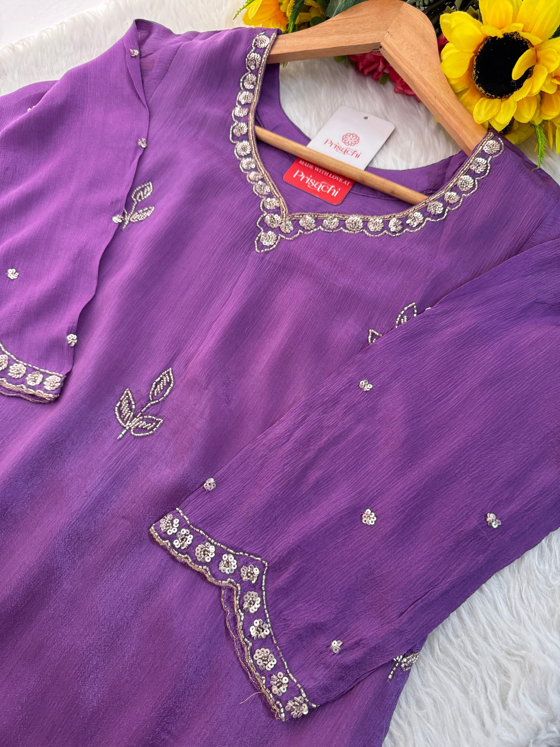 Lavender Embroidered Sharara Set with pants and Dupatta for Women | Prisachi - Prisachi Official