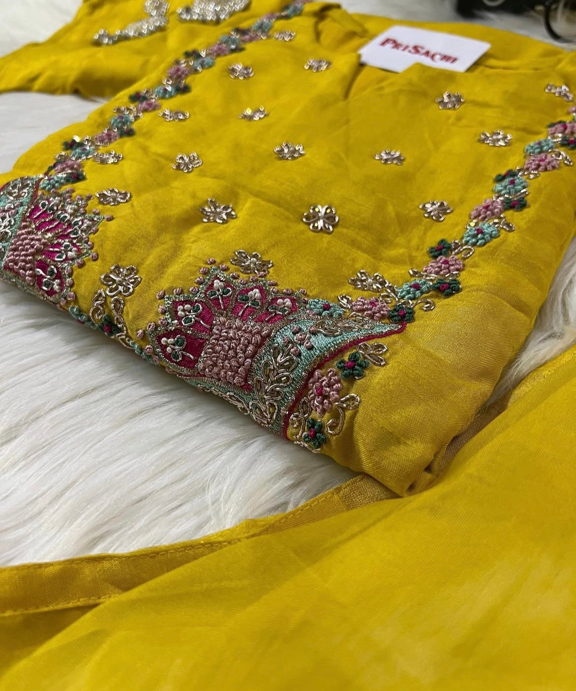 Yellow Embroidered kurta set with dupatta