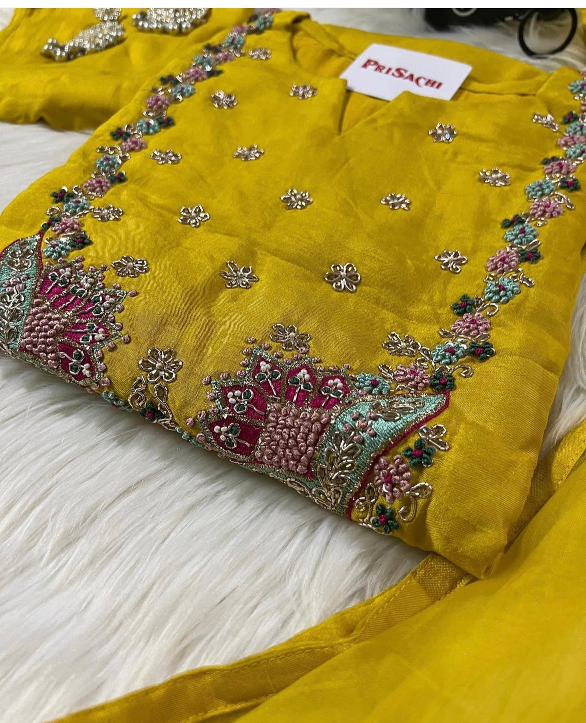Yellow Embroidered kurta set with dupatta
