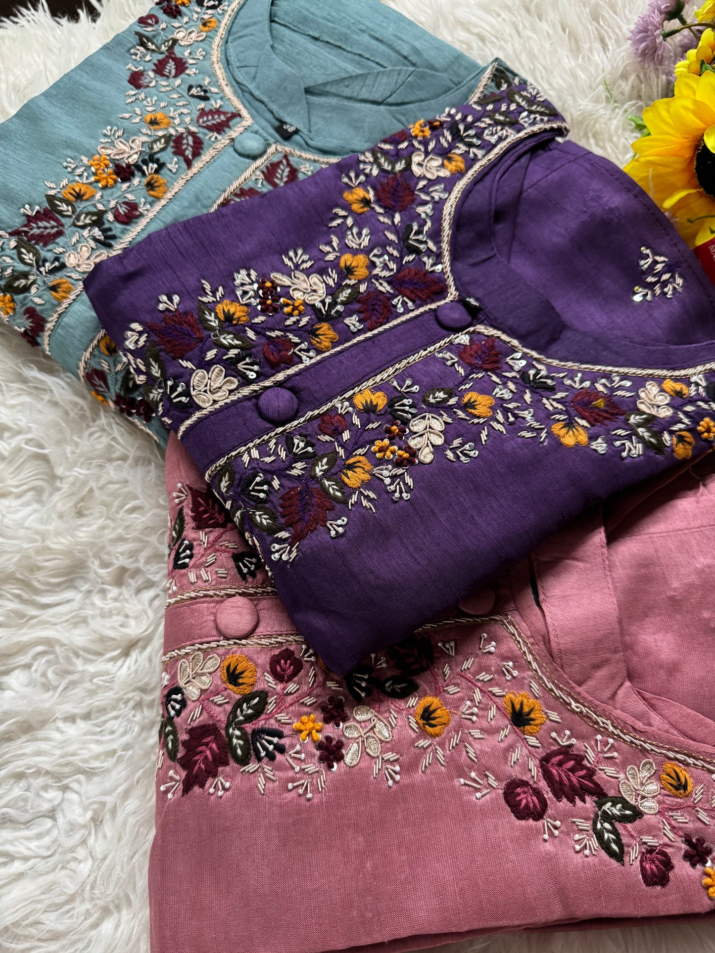 Sky blue Handwork kurta Pant  with dupatta