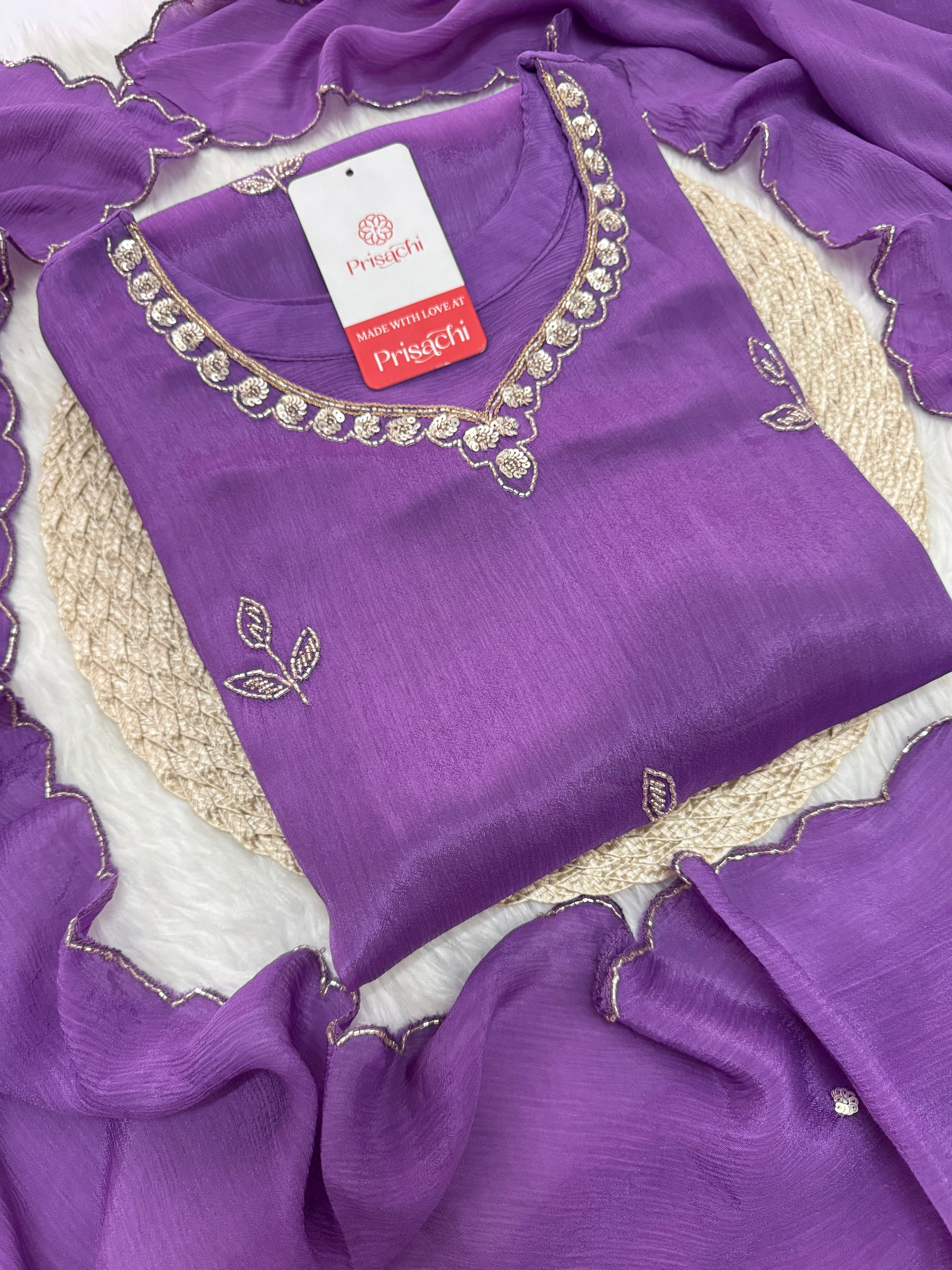 Lavender Embroidered Sharara Set with pants and Dupatta for Women | Prisachi - Prisachi Official