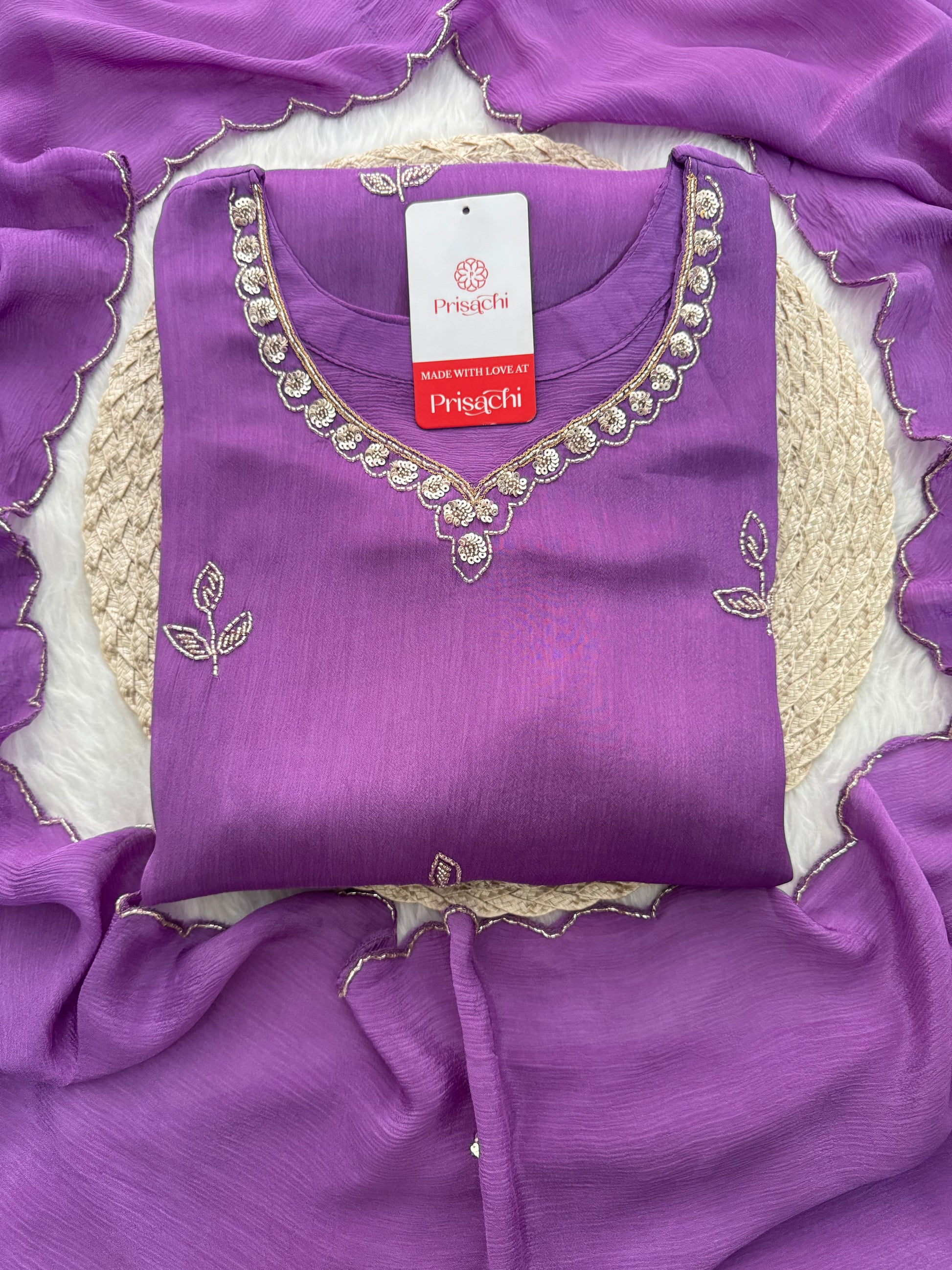 Lavender Embroidered Sharara Set with pants and Dupatta for Women | Prisachi - Prisachi Official