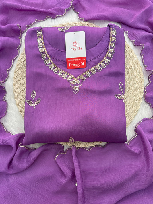 Lavender Embroidered Sharara Set with pants and Dupatta for Women | Prisachi - Prisachi Official