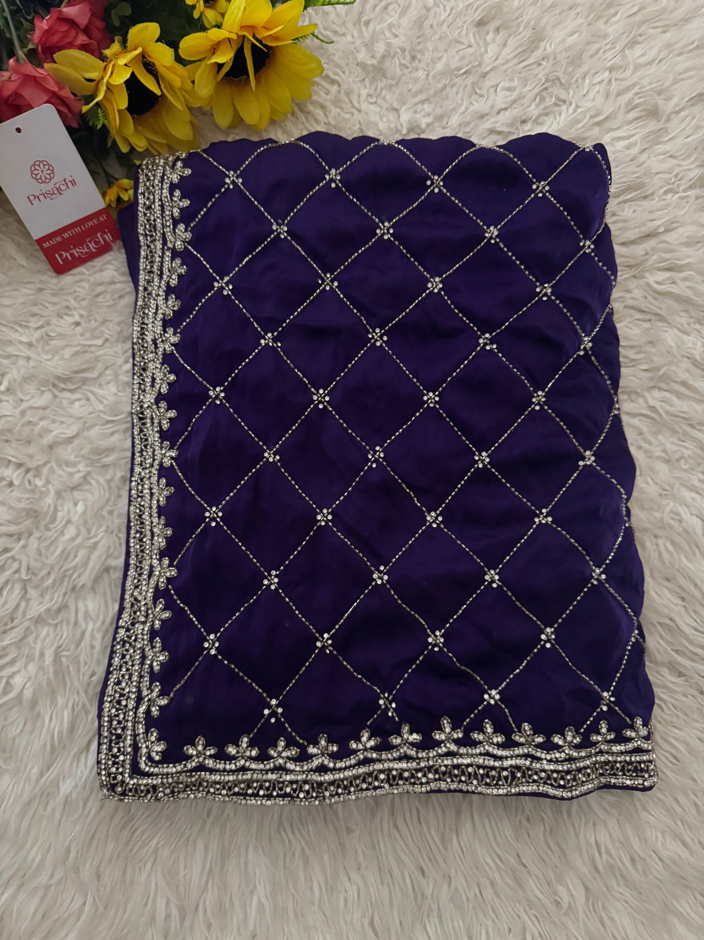 Prisachi Purple Designer Saree with Unstitched Blouse