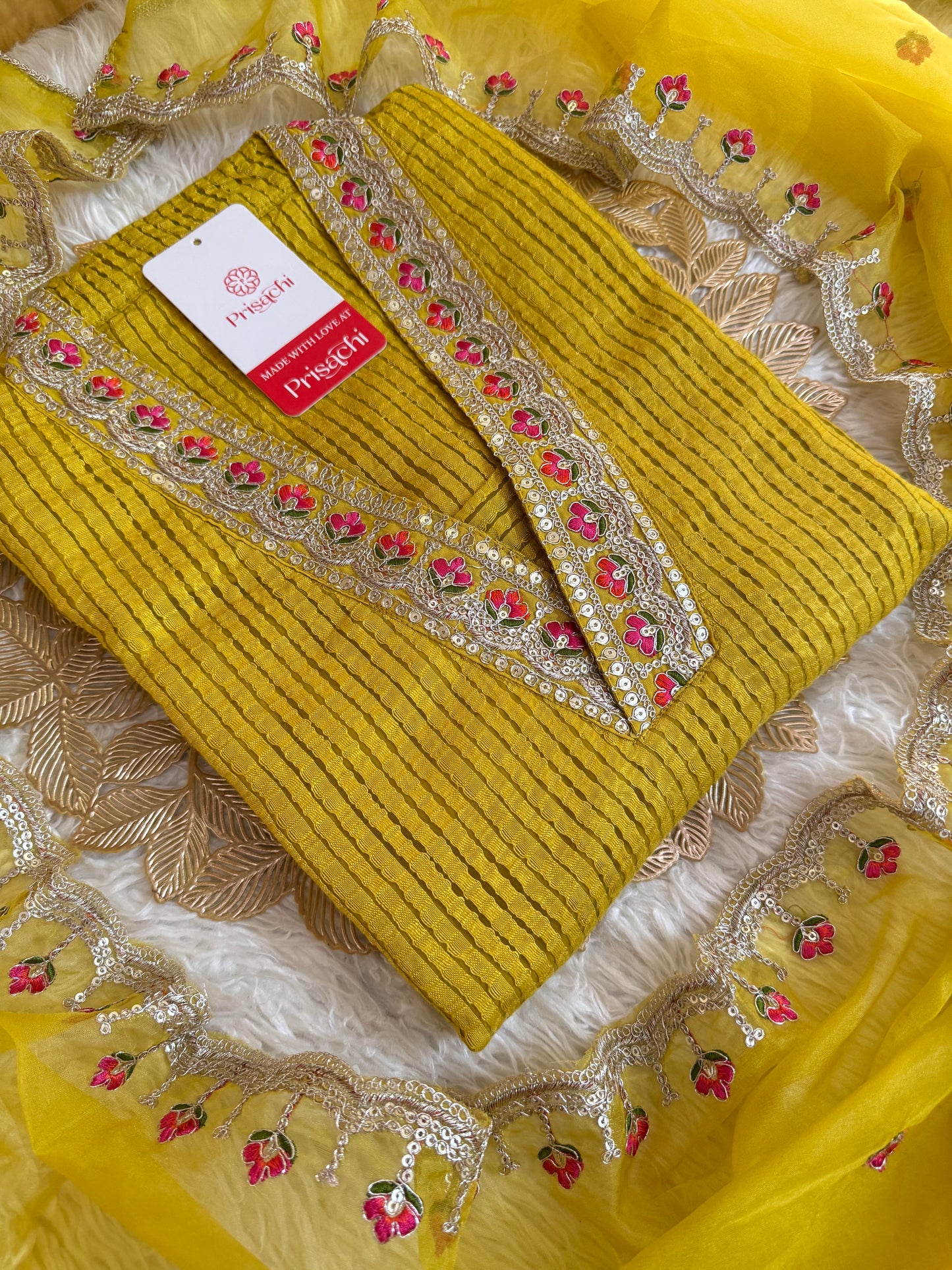 Yellow Embroidered kurta set with dupatta
