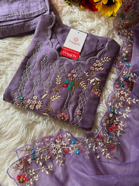 Purple embroidered  kurta set with dupatta