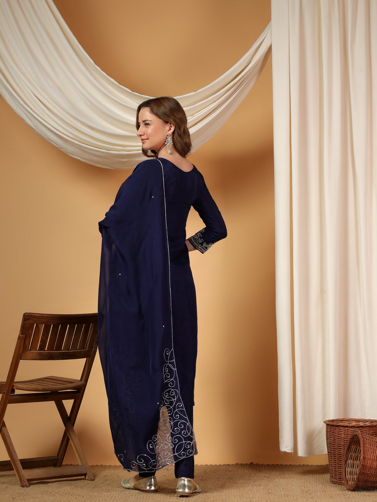 Blue Designer Embroidered Kurta set with dupatta & Pant