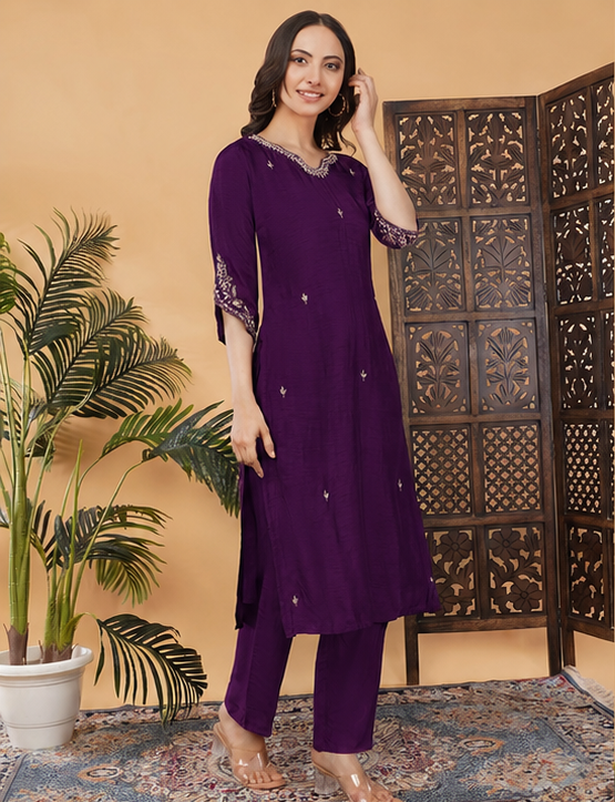 Designer Embroidered Kurta Set with Pants & Dupatta | Traditional Ethnic Suit Set