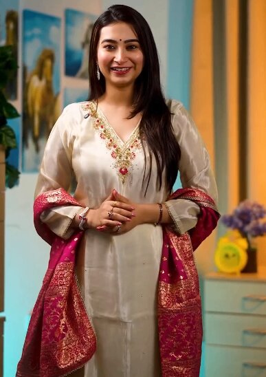 Prisachi Off White Embroidered Kurta Set with Pants And Banarasi Dupatta for Women | Designer Ethnic Suit