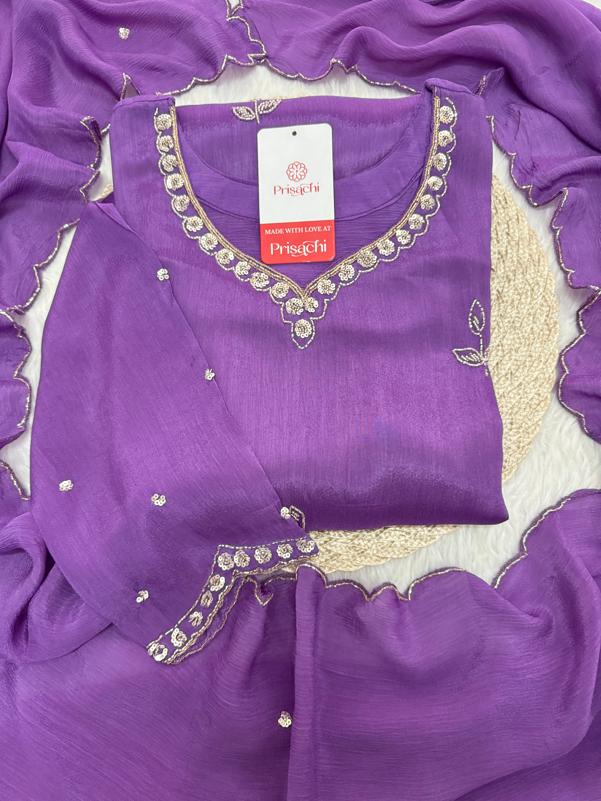 Lavender Embroidered Sharara Set with pants and Dupatta for Women | Prisachi - Prisachi Official