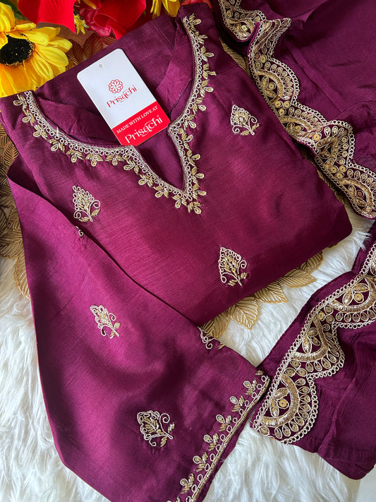 Purple embroidered kurta Pant  with dupatta