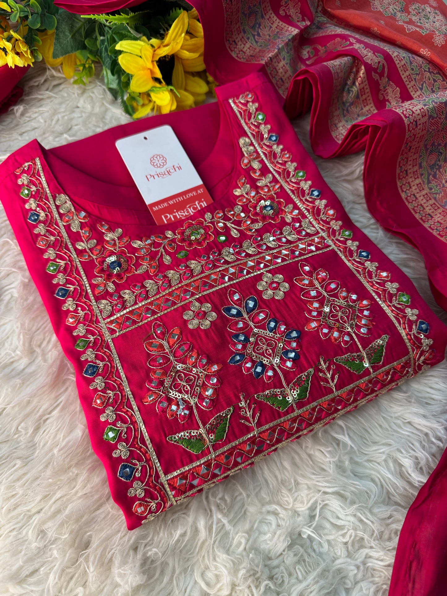 Prisachi Pink kurta set with dupatta