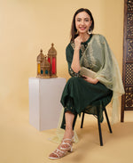Prisachi Green Musline Kurti Pant with Organza Dupttaa set