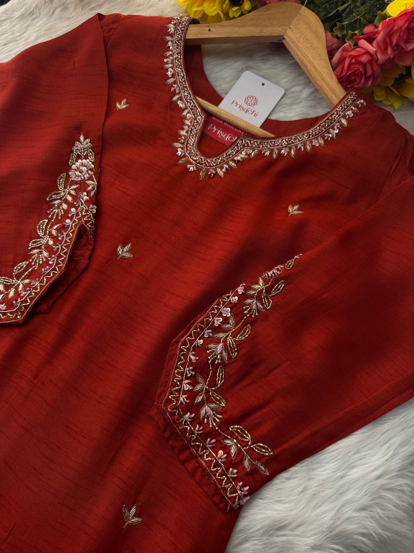 Orange Designer Embroidered Kurta Set with Pants & Dupatta – Ethnic Wear - Prisachi Official