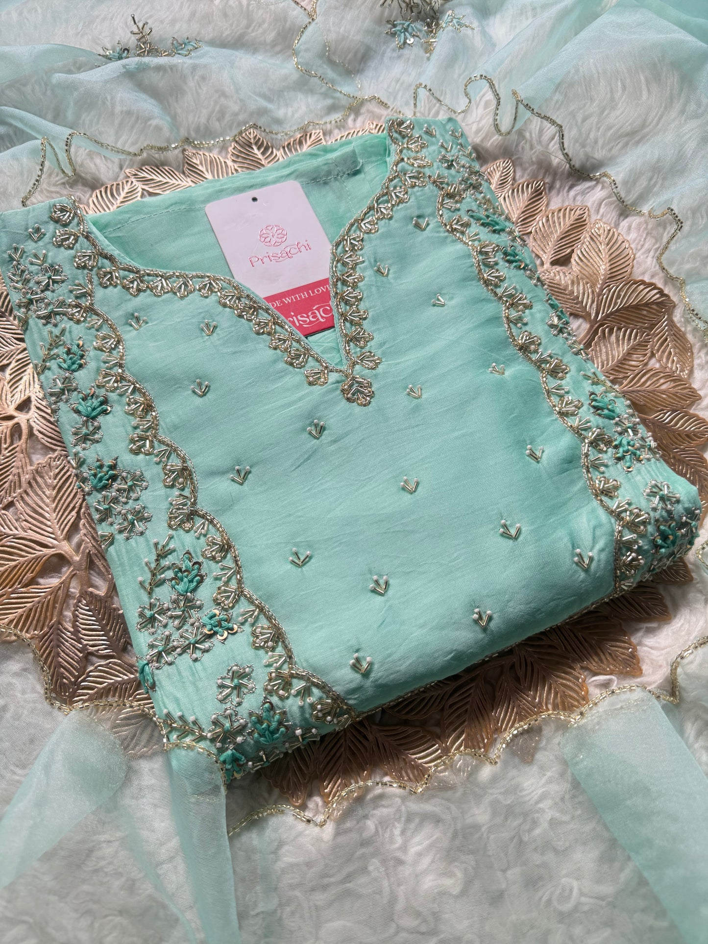 Sky blue Embroidered kurta Pant  with dupatta with Zardosi work