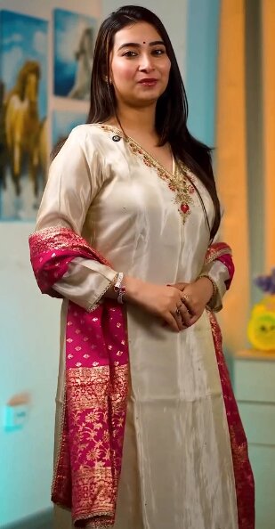 Prisachi Off White Embroidered Kurta Set with Pants And Banarasi Dupatta for Women | Designer Ethnic Suit