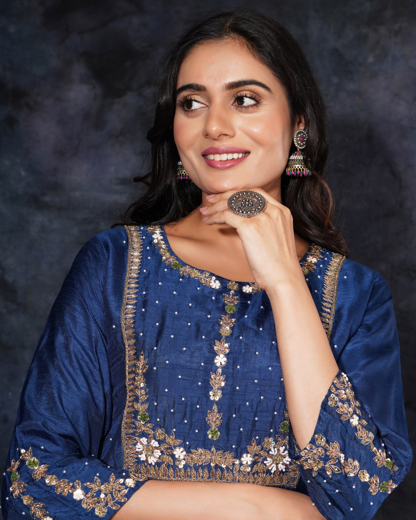 Blue Designer Embroidered Ethnic Kurta Set with Pant & Dupatta - Prisachi Official