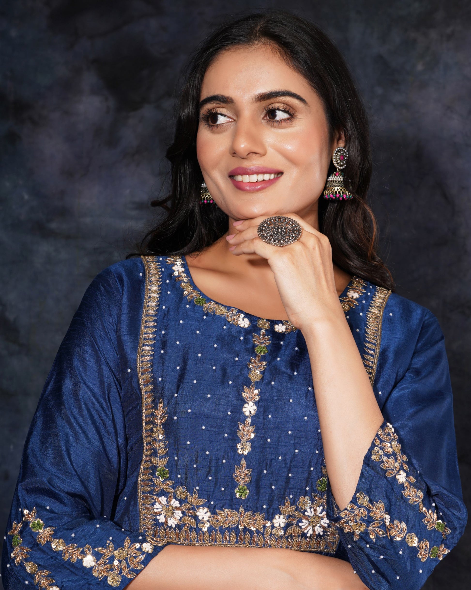 Blue Designer Embroidered Ethnic Kurta Set with Pant & Dupatta - Prisachi Official