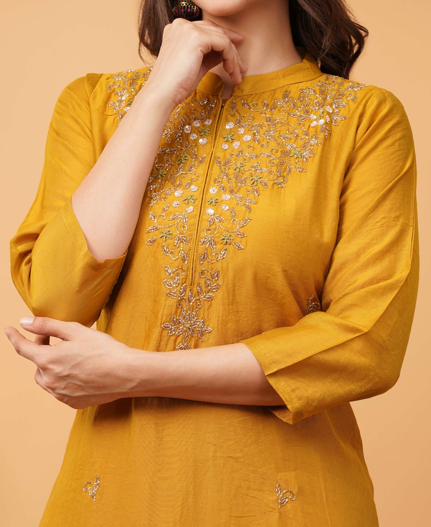 Yellow Designer Embroidered Ethnic Kurta Set with Pant & Dupatta - Prisachi Official