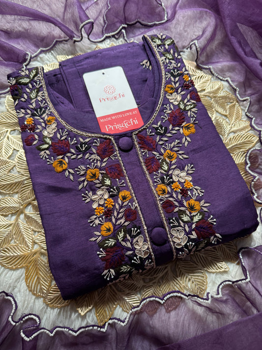 Purple Embroidered kurta bottom with dupatta