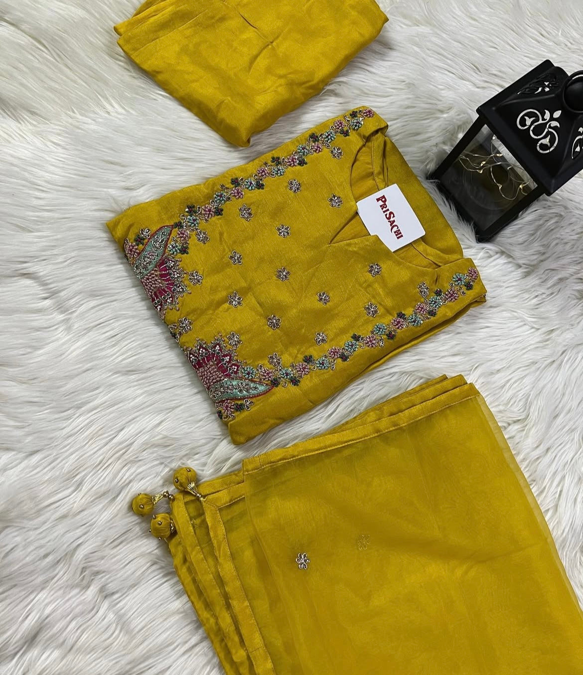 Yellow Embroidered kurta set with dupatta