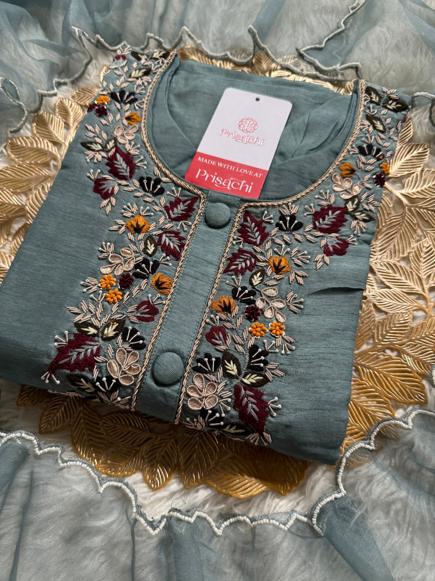 Sky blue Handwork kurta Pant  with dupatta