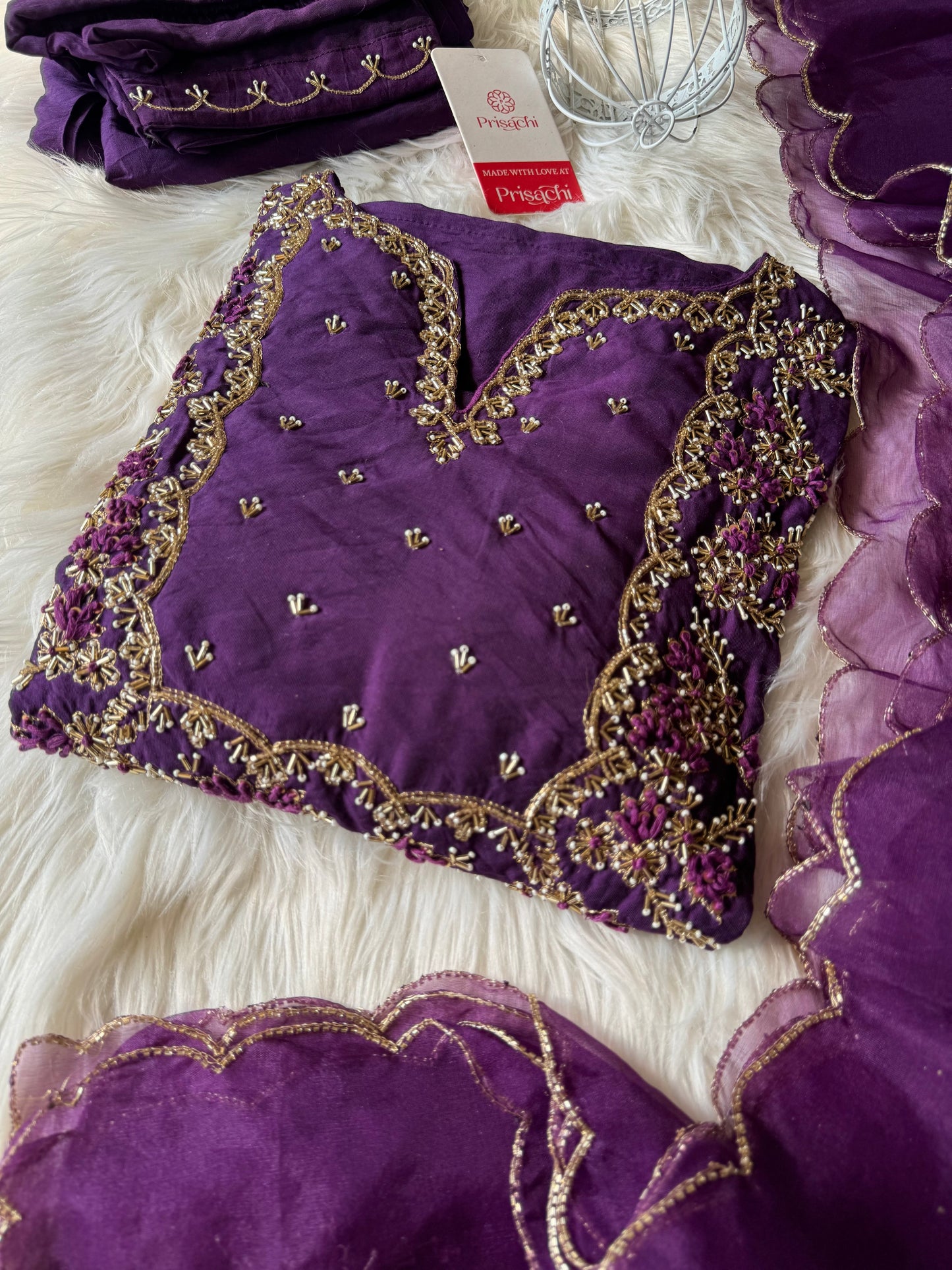 Red embroidered kurta bottom with dupatta with Zardosi work - Prisachi Official