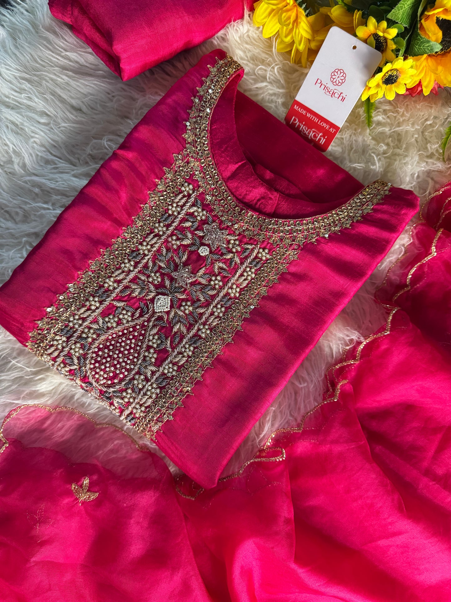 Pink designer embroidered kurta set with dupatta