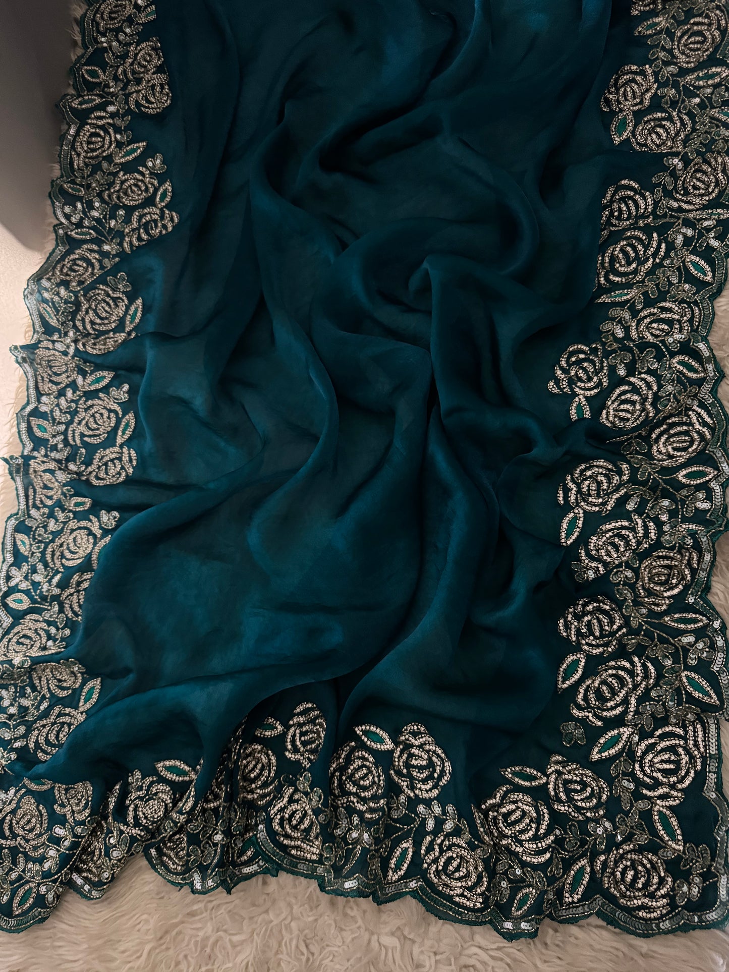 Prisachi Sea Green Designer Saree with Unstitched Blouse