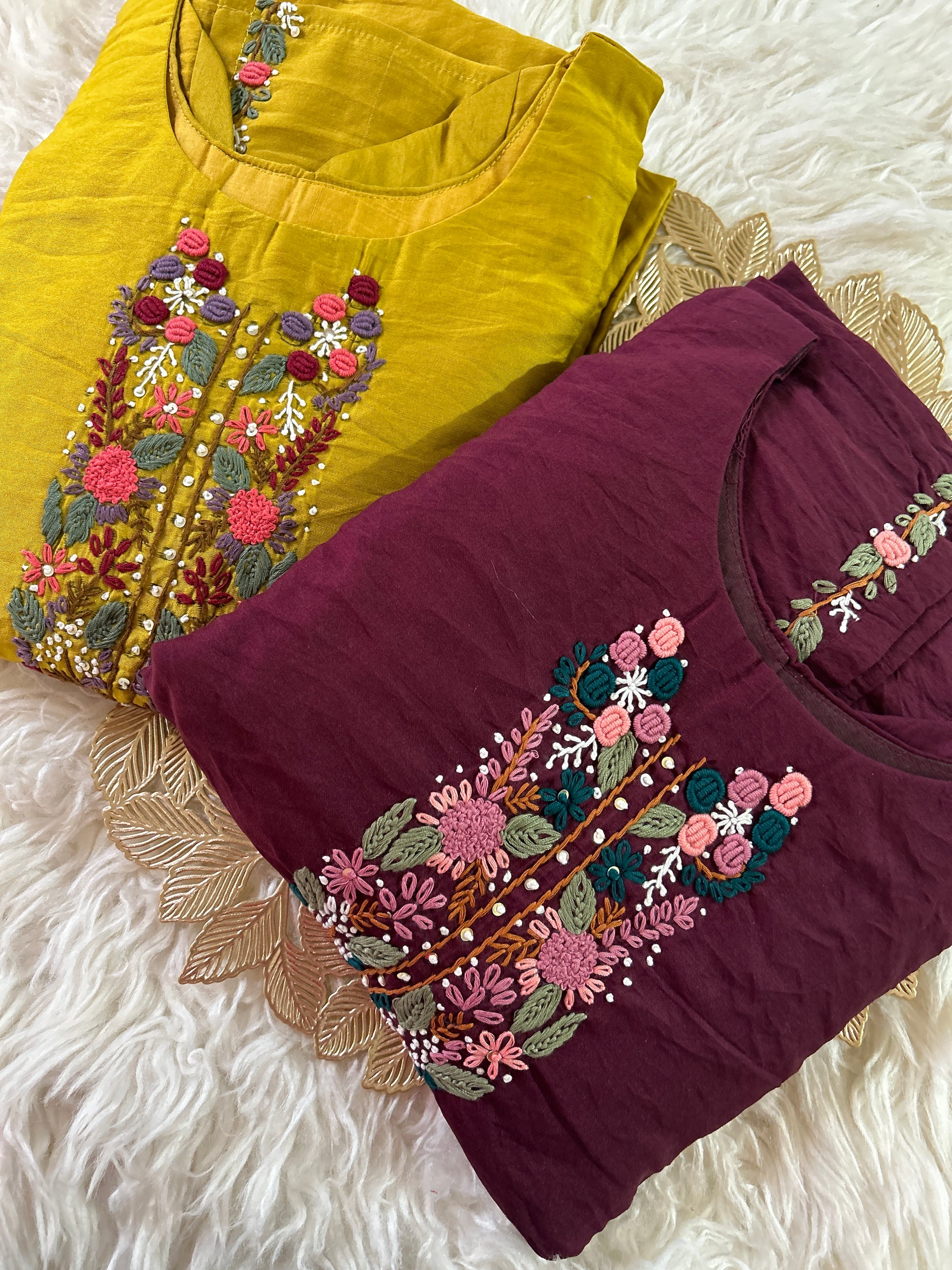 Yellow embroidered chanderi silk kurta set with dupatta - Prisachi Official