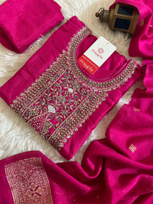 Pink embroidered kurta set with dupatta