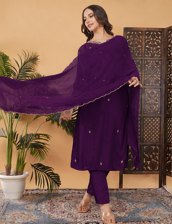 Designer Embroidered Kurta Set with Pants & Dupatta | Traditional Ethnic Suit Set
