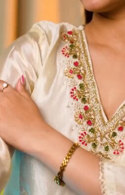 Prisachi Off White Embroidered Kurta Set with Pants And Banarasi Dupatta for Women | Designer Ethnic Suit