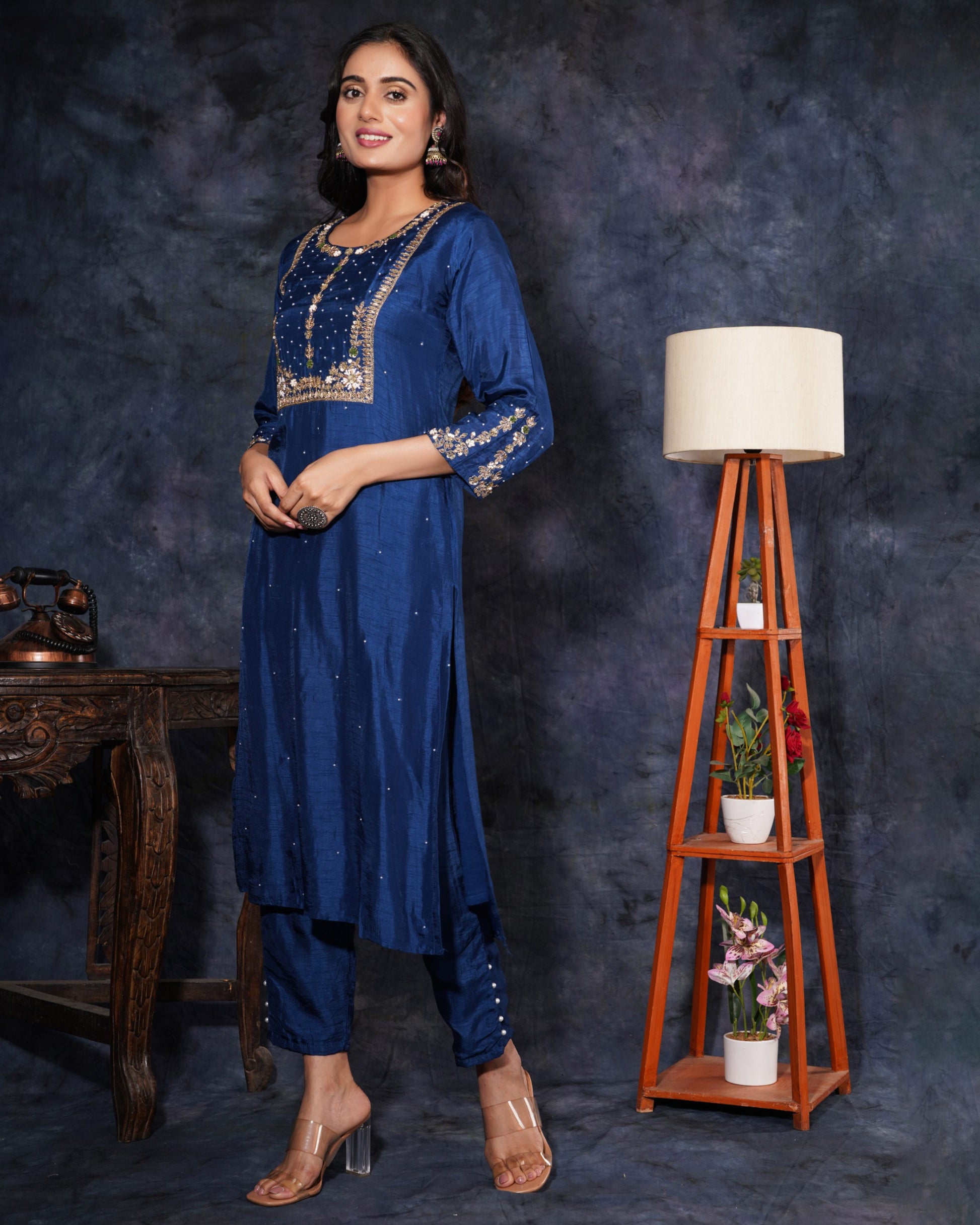 Blue Designer Embroidered Ethnic Kurta Set with Pant & Dupatta - Prisachi Official
